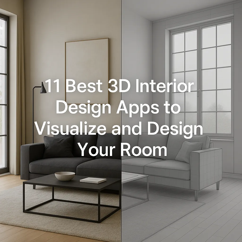 Split view of a modern living room showing real vs 3D home design through 3d interior design apps.