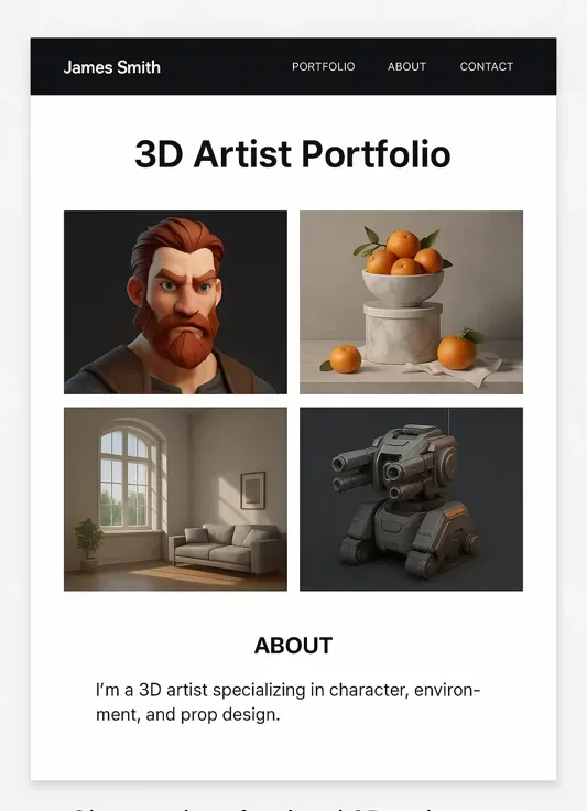 Clean and professional 3D artist portfolio homepage