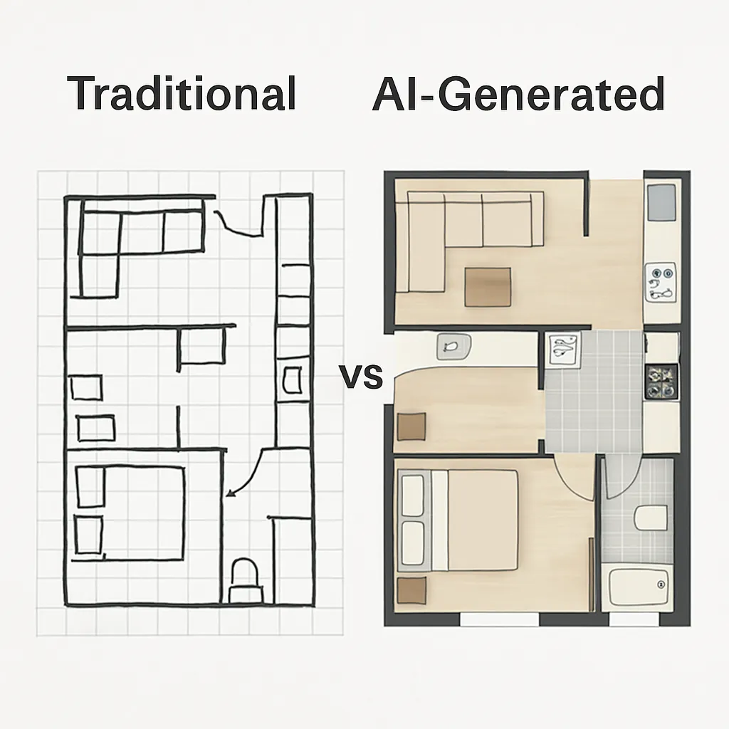 Traditional vs AI-generated architectural floor plan comparison