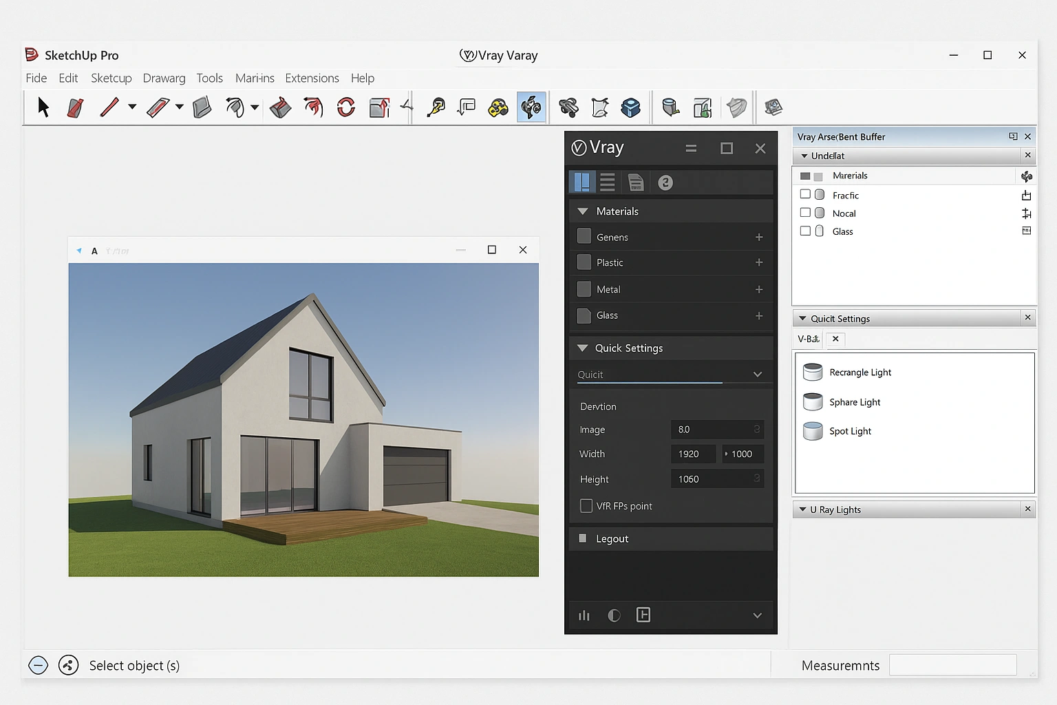 V-Ray rendering software interface for architecture inside SketchUp.